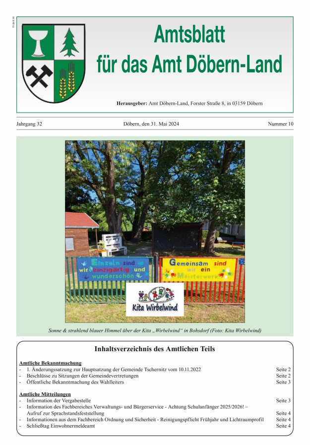 Titelblatt Amtsblatt für das Amt Döbern-Land Ausgabe: 08/2024