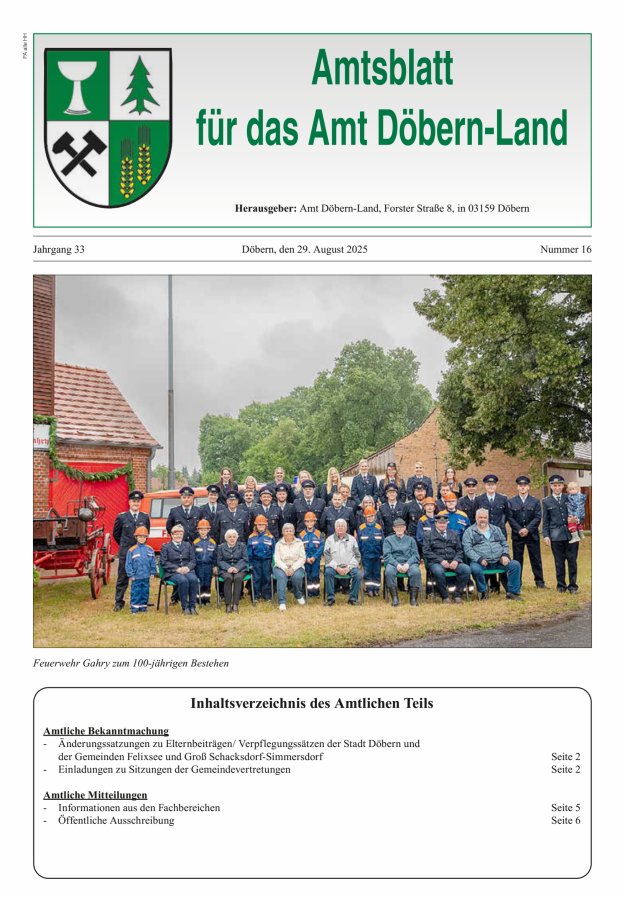 Titelblatt Amtsblatt für das Amt Döbern-Land