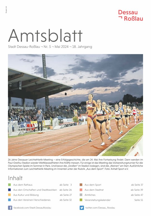 Titelblatt Amtsblatt Stadt Dessau-Roßlau Ausgabe: 05/2024
