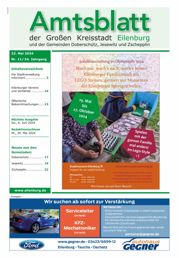 Titelblatt Amtsblatt der Großen Kreisstadt Eilenburg und der Gemeinden Ausgabe: 09/2024
