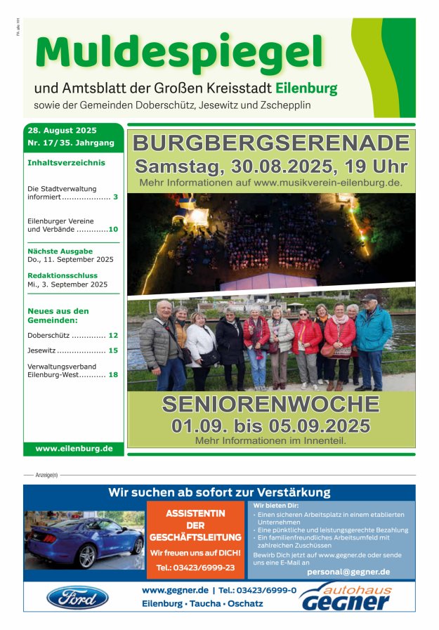 Titelblatt Muldespiegel und Amtsblatt der Großen Kreisstadt Eilenburg und der Gemeinden