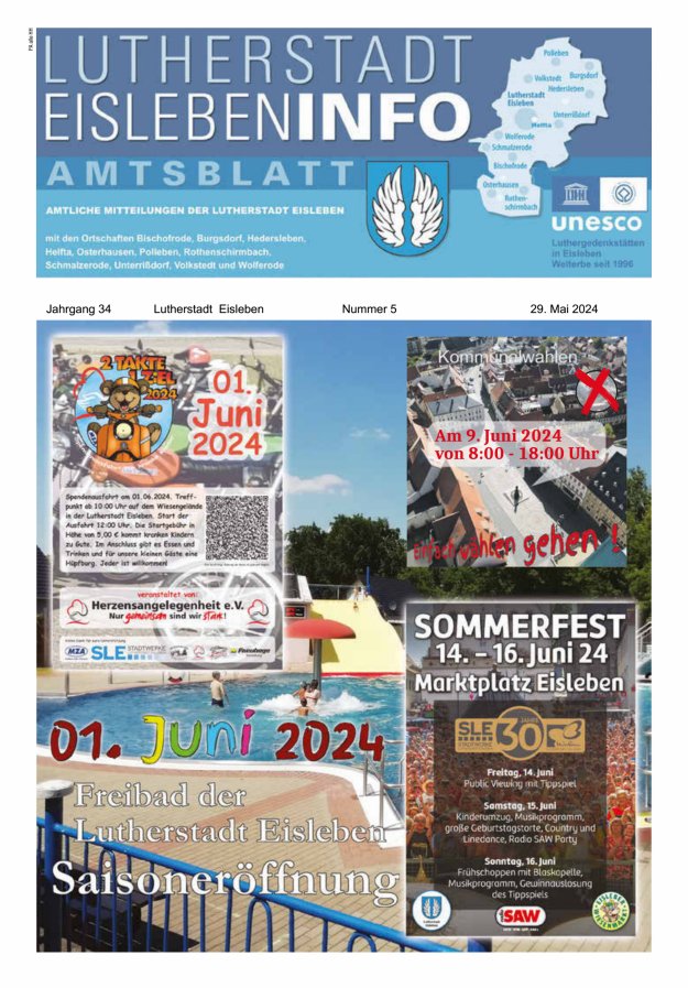 Titelblatt Amtsblatt Lutherstadt Eisleben – Amtliches Mitteilungsblatt der Lutherstadt Eisleben Ausgabe: 04/2024
