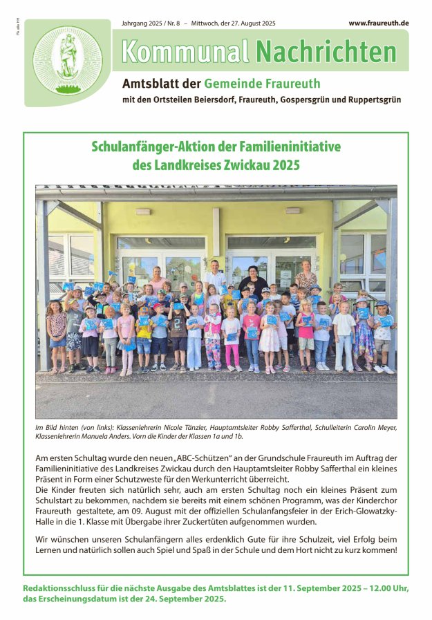 Titelblatt Kommunal-Nachrichten der Gemeinde Fraureuth Ausgabe: 04/2024