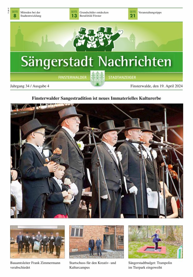 Titelblatt Sängerstadt Nachrichten | Amtsblatt für die Stadt Finsterwalde Ausgabe: 04/2024