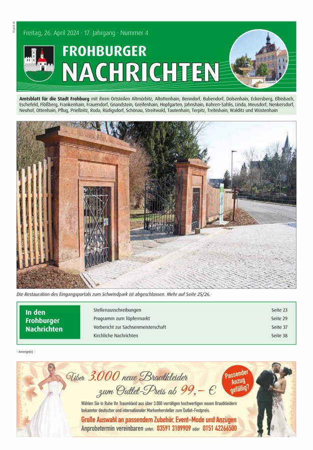 Titelblatt Frohburger Nachrichten | Amtsblatt für die Stadt Frohburg mit ihren Ortsteilen Ausgabe: 04/2024