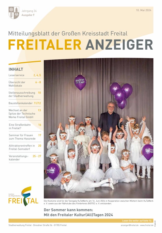 Titelblatt Freitaler Anzeiger | Amtsblatt der Großen Kreisstadt Freital Ausgabe: 08/2024