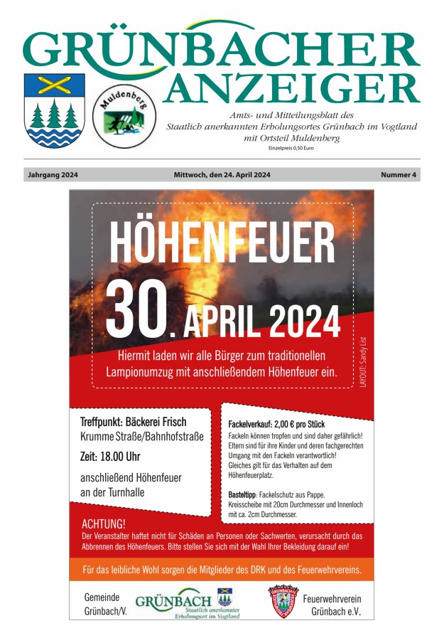Titelblatt Grünbacher Anzeiger Ausgabe: 04/2024