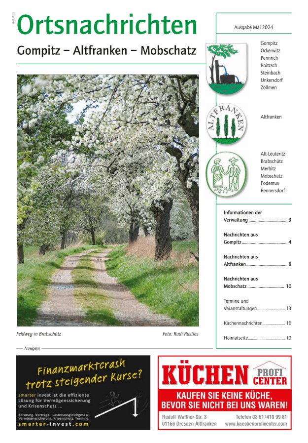 Titelblatt Ortsnachrichten Gompitz - Altfranken - Mobschatz Ausgabe: 04/2024