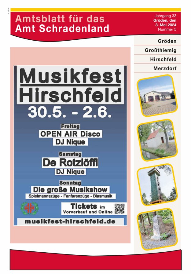 Titelblatt Amtsblatt für das Amt Schradenland Ausgabe: 05/2024