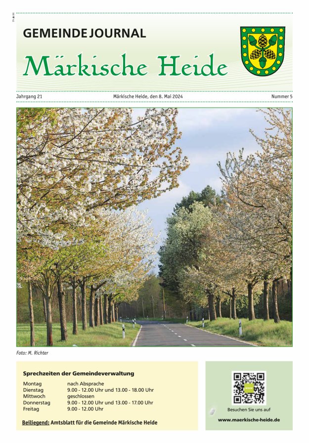 Titelblatt Gemeindejournal Märkische Heide – Amtsblatt für die Gemeinde Märkische Heide Ausgabe: 05/2024