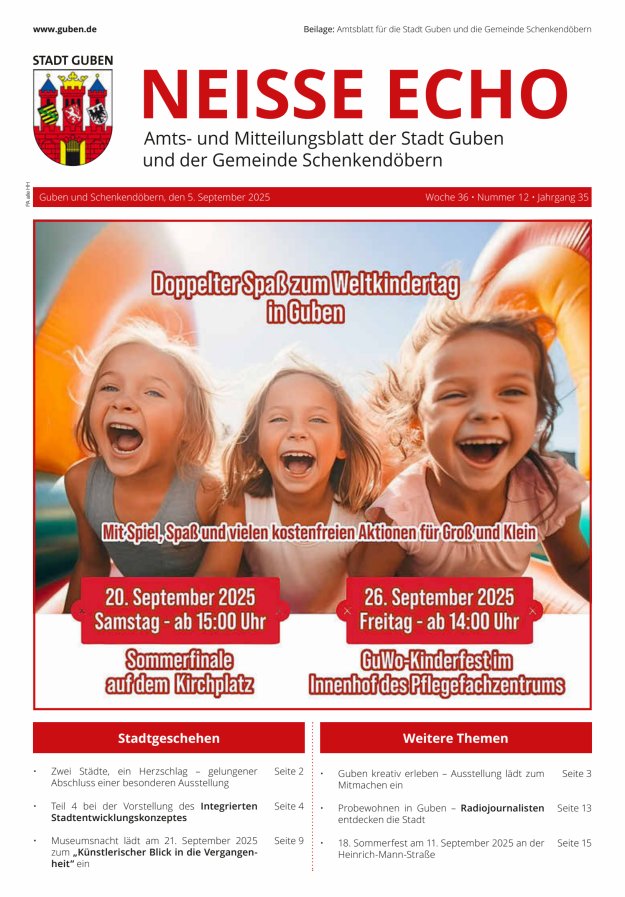 Titelblatt Neisse-Echo - Amtsblatt für die Stadt Guben und die Gemeinde Schenkendöbern