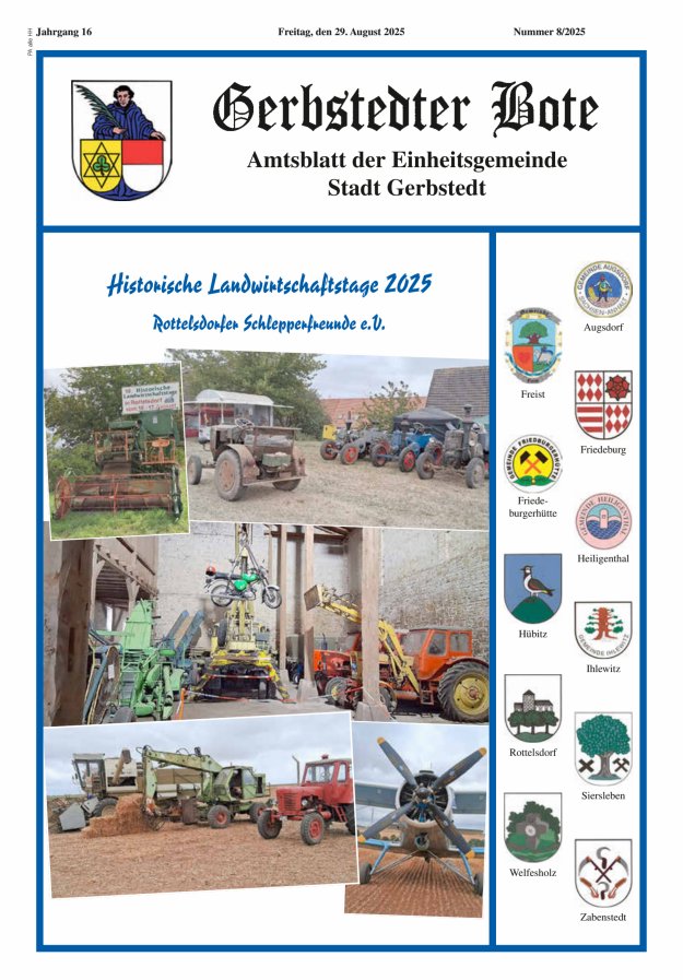 Titelblatt Gerbstedter Bote – Amtsblatt der Einheitsgemeinde Stadt Gerbstedt