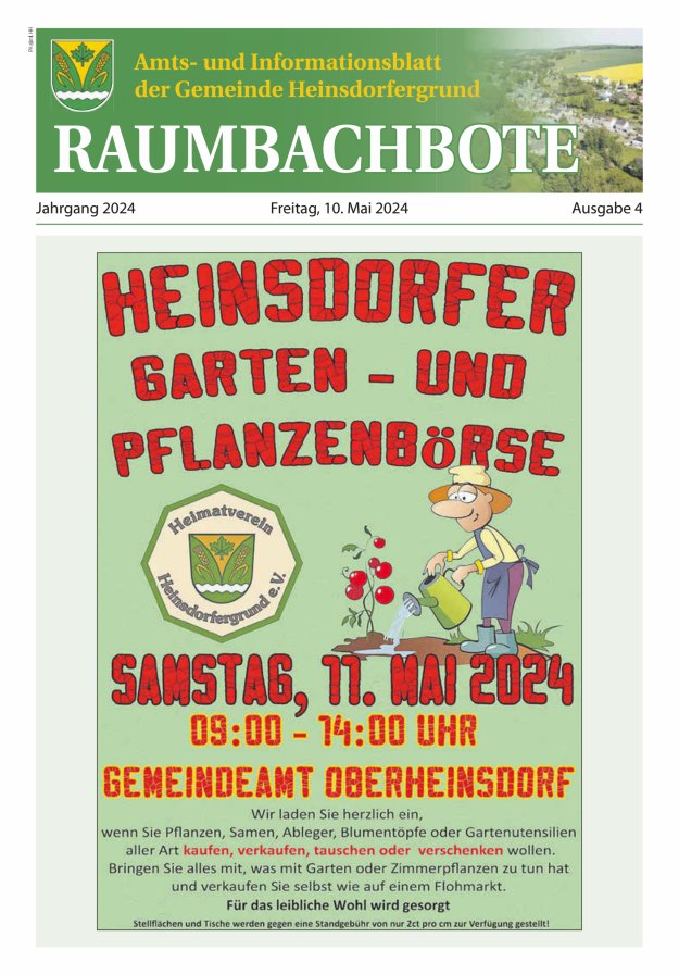 Titelblatt Raumbachbote – Amt- und Informationsblatt der Gemeinde Heinsdorfergrund Ausgabe: 04/2024