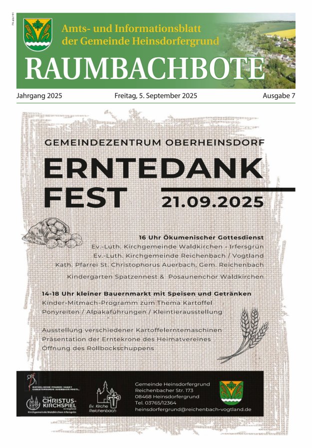 Titelblatt Raumbachbote – Amt- und Informationsblatt der Gemeinde Heinsdorfergrund