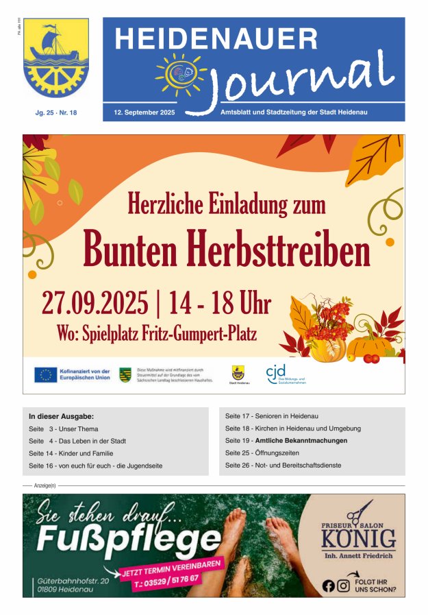 Titelblatt Heidenauer Journal - Amtsblatt und Stadtzeitung der Stadt Heidenau Ausgabe: 09/2024