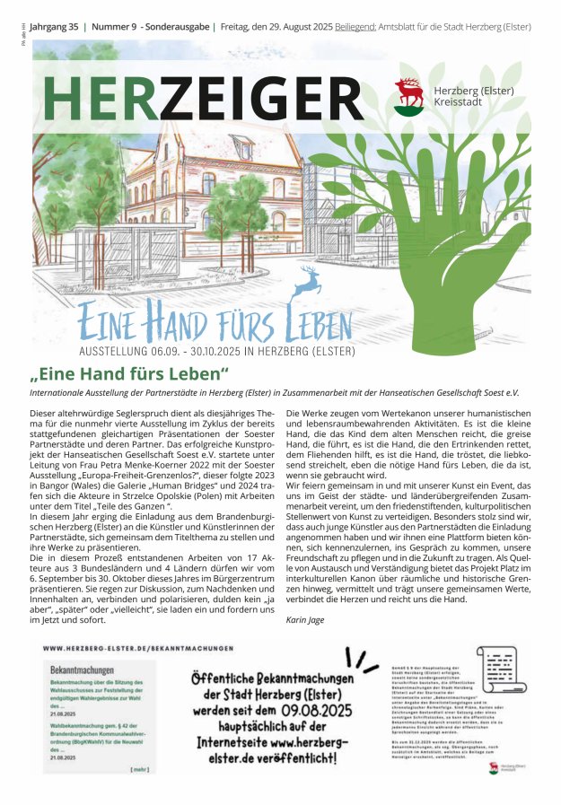 Titelblatt Amtsblatt für die Stadt Herzberg (Elster) mit Bekanntmachungen der Stadt 