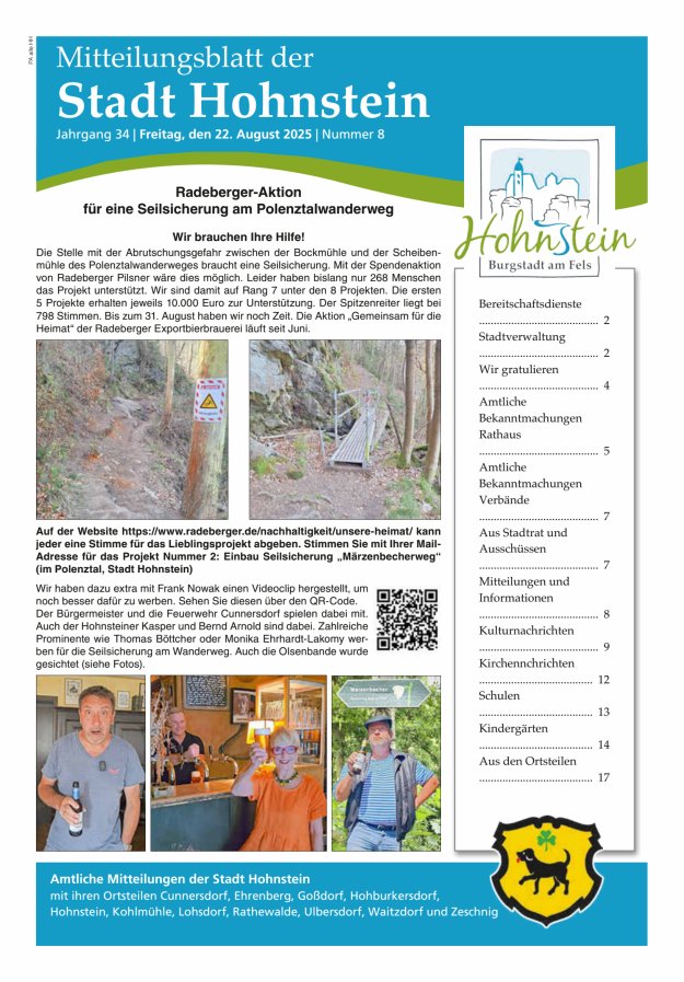 Titelblatt Mitteilungsblatt der Stadt Hohnstein