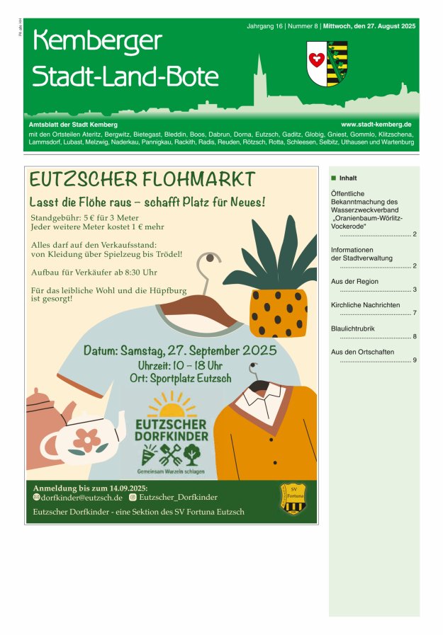 Titelblatt Kemberger Stadt-Land-Bote Amtsblatt der Stadt Kemberg