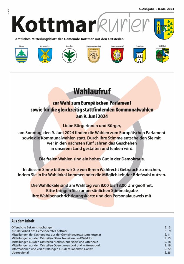 Titelblatt Amtliches Mitteilungsblatt der Gemeinde Kottmar Ausgabe: 05/2024