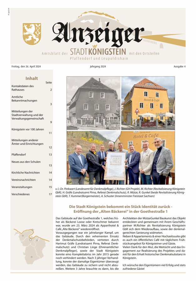 Titelblatt Amtsblatt der Stadt Königstein Ausgabe: 04/2024