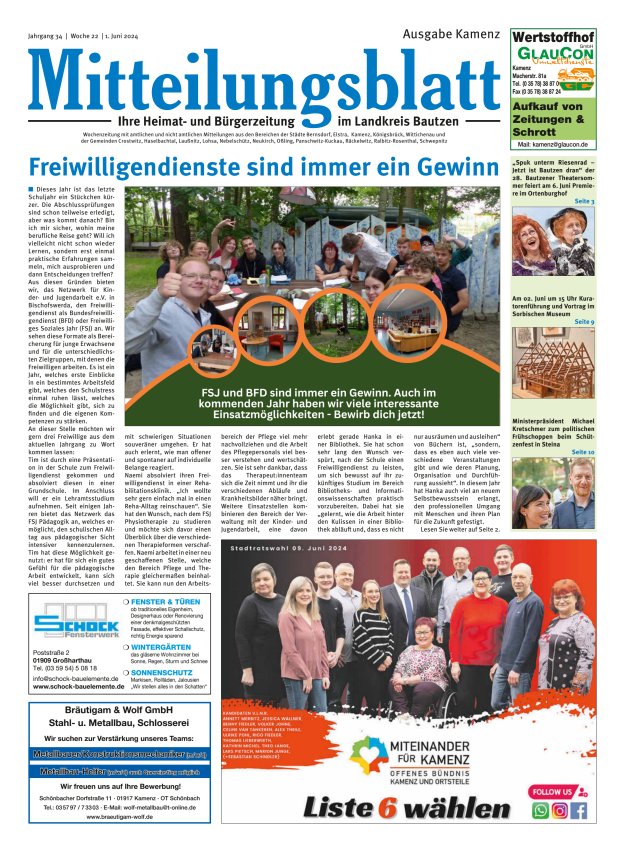 Titelblatt Mitteilungsblatt LK Bautzen, Ausgabe Kamenz Ausgabe: 19/2024