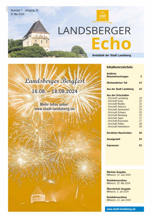 Titelblatt Landsberger Echo – Amtsblatt der Stadt Landsberg Ausgabe: 07/2024