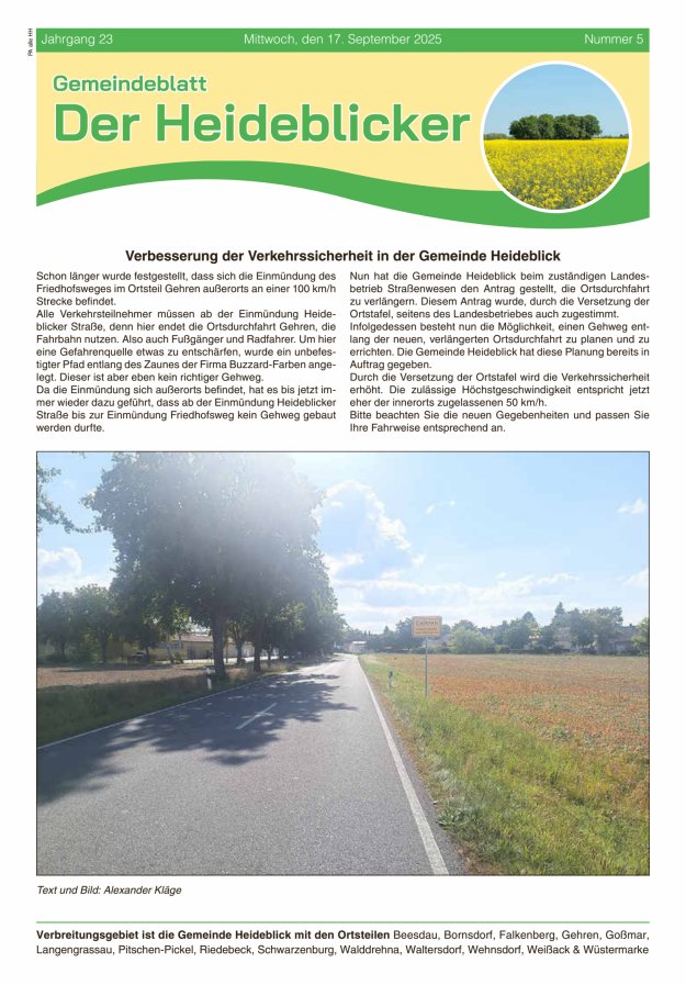 Titelblatt Amtsblatt für die Gemeinde Heideblick - Der Heideblick