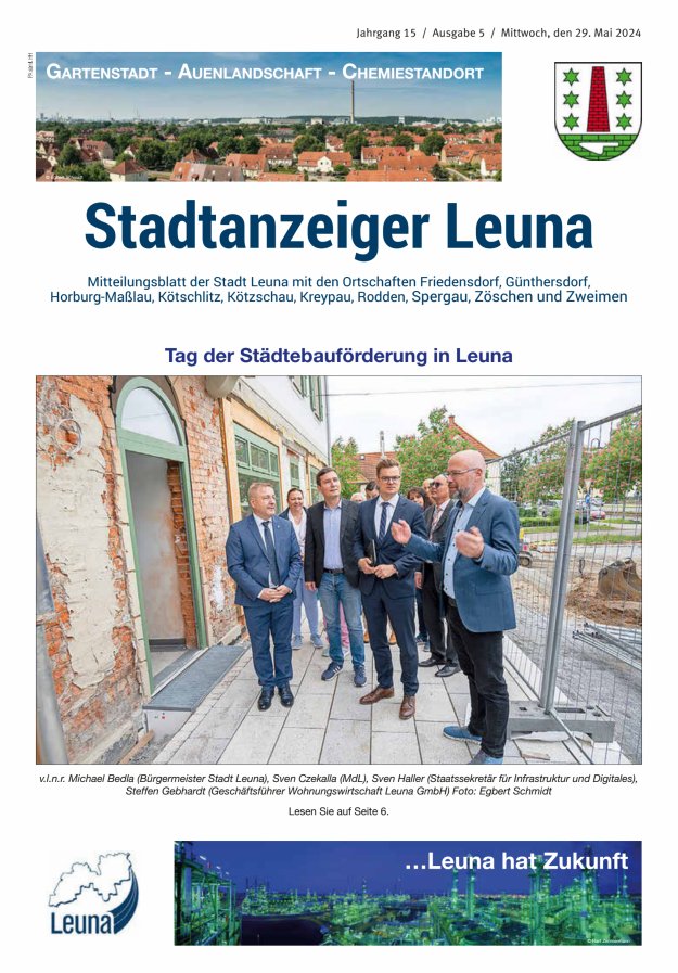 Titelblatt Stadtanzeiger – Mitteilungsblatt der Stadt Leuna mit den Ortschaften Ausgabe: 04/2024