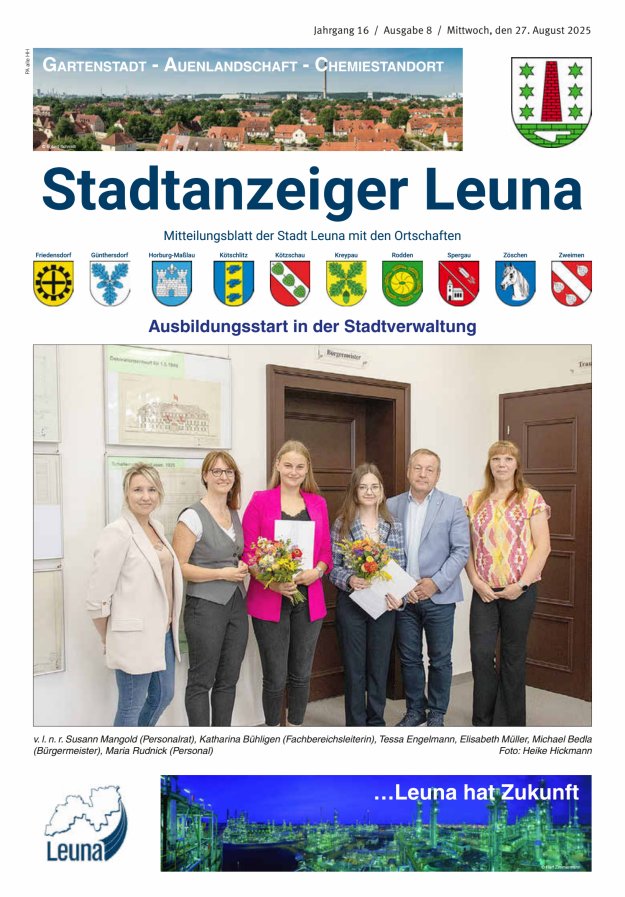 Titelblatt Stadtanzeiger – Mitteilungsblatt der Stadt Leuna mit den Ortschaften