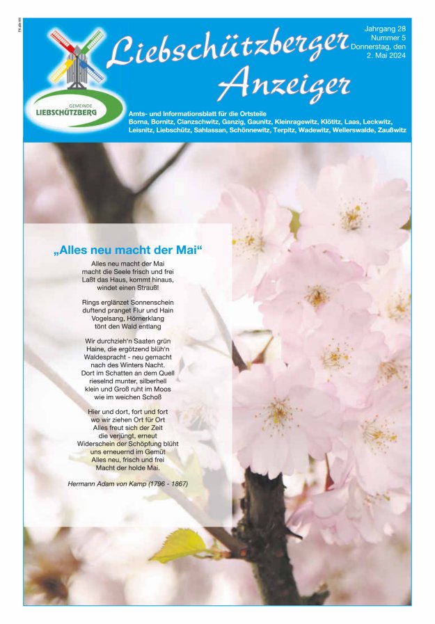 Titelblatt Liebschützberger Anzeiger | Amts- und Informationsblatt Ausgabe: 05/2024