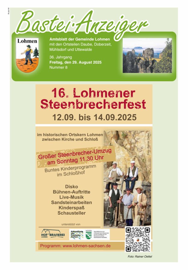 Titelblatt Bastei-Anzeiger - Amtsblatt der Gemeinde Lohmen mit den Ortsteilen
