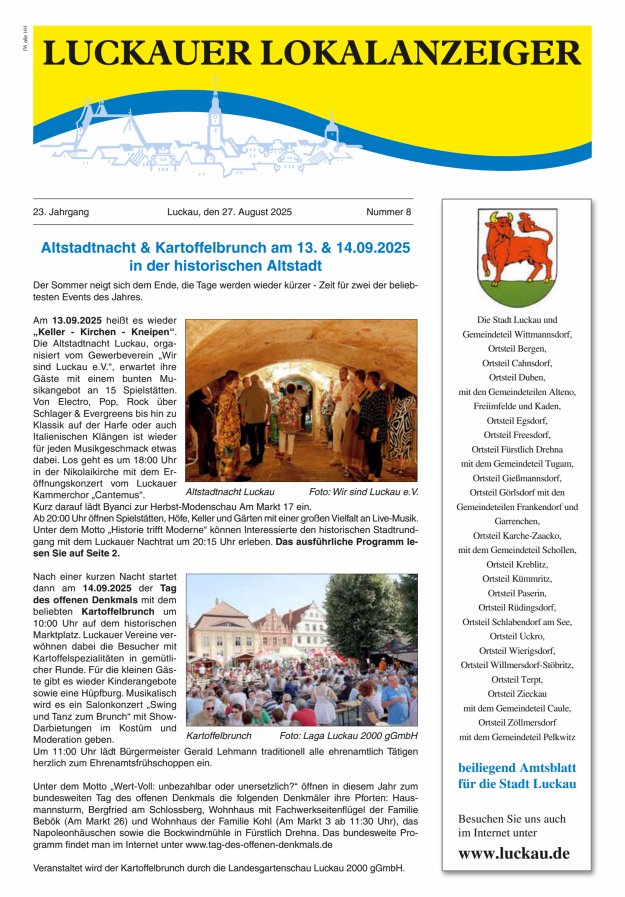 Titelblatt Luckauer Lokalanzeiger (beiliegend Amtsblatt für die Stadt Luckau)