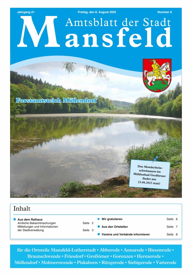 Titelblatt Amtsblatt der Stadt Mansfeld Ausgabe: 05/2024