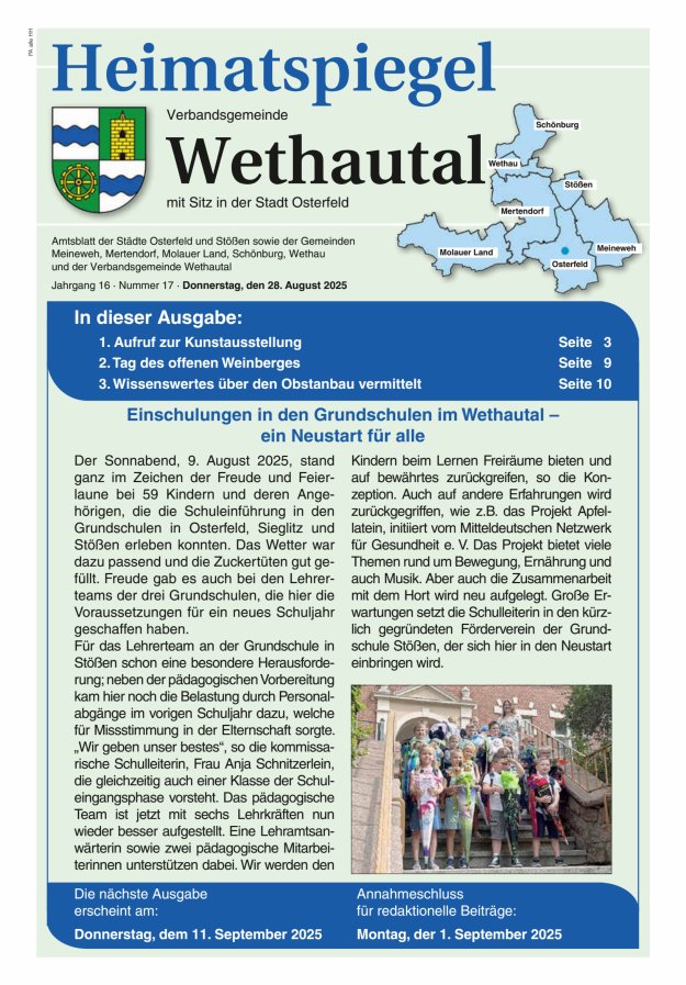 Titelblatt Heimatspiegel Verbandsgemeinde Wethautal mit Sitz in der Stadt Osterfeld Ausgabe: 09/2024