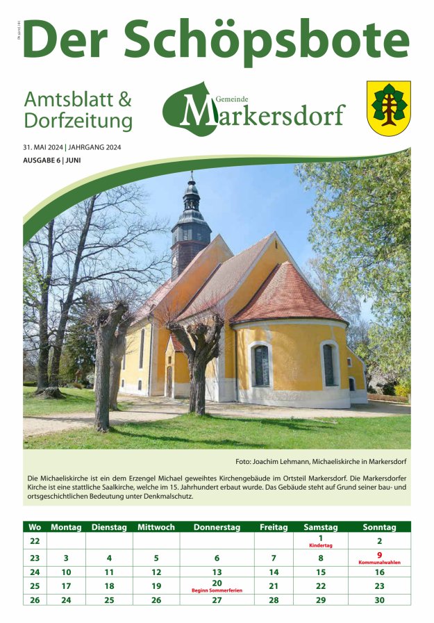 Titelblatt Amtsblatt und Dorfzeitung der Gemeinde Markersdorf Ausgabe: 05/2024