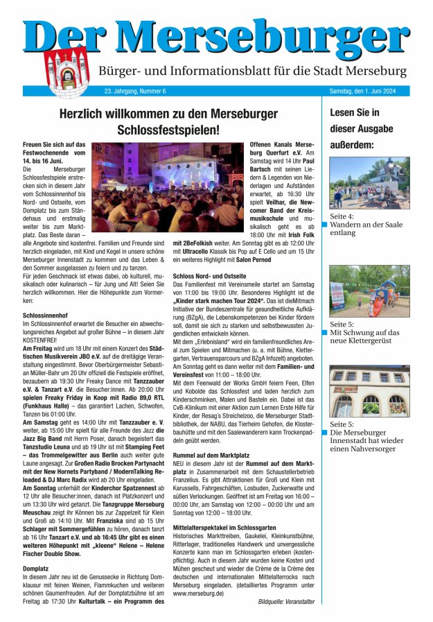 Titelblatt Der Merseburger - Bürger- und Informationsblatt für die Stadt Merseburg Ausgabe: 05/2024