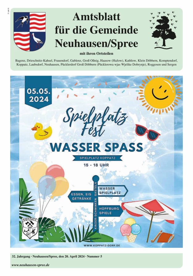 Titelblatt Mitteilungsblatt – Amtsblatt für die Gemeinde Neuhausen/Spree Ausgabe: 05/2024