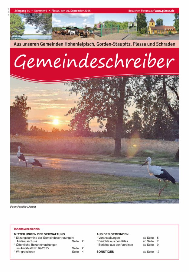 Titelblatt Gemeindeschreiber – Amtsblatt für das Amt Plessa Ausgabe: 05/2024