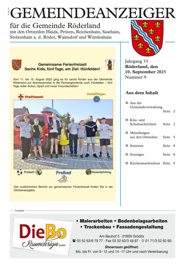 Titelblatt Gemeindeanzeiger - Amtsblatt für die Gemeinde Röderland
