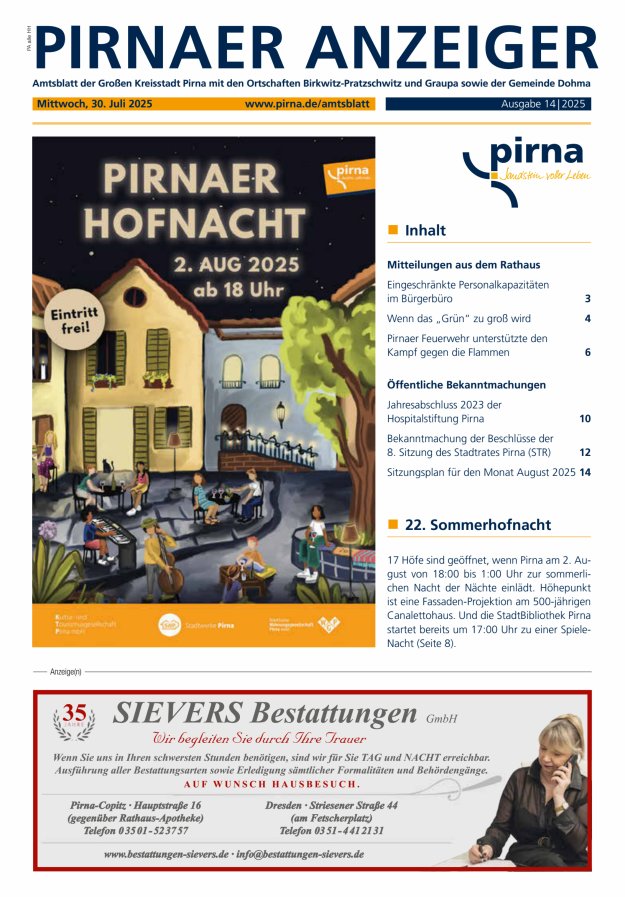 Titelblatt Pirnaer Anzeiger Ausgabe: 09/2024