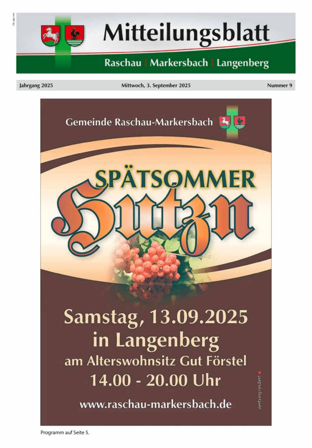 Titelblatt Mitteilungsblatt der Gemeinde Raschau-Markersbach