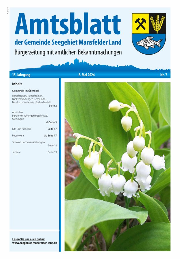 Titelblatt Amtsblatt der Gemeinde Seegebiet Mansfelder Land Ausgabe: 07/2024