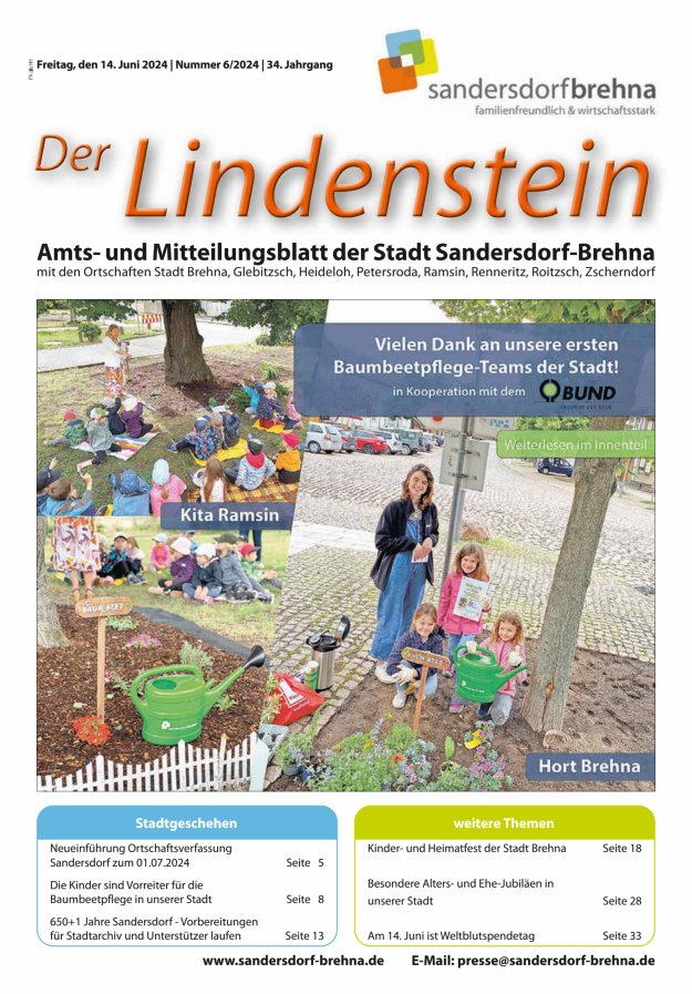 Titelblatt Der Lindenstein, Amts- und Mitteilungsblatt der Stadt Sandersdorf-Brehna Ausgabe: 05/2024