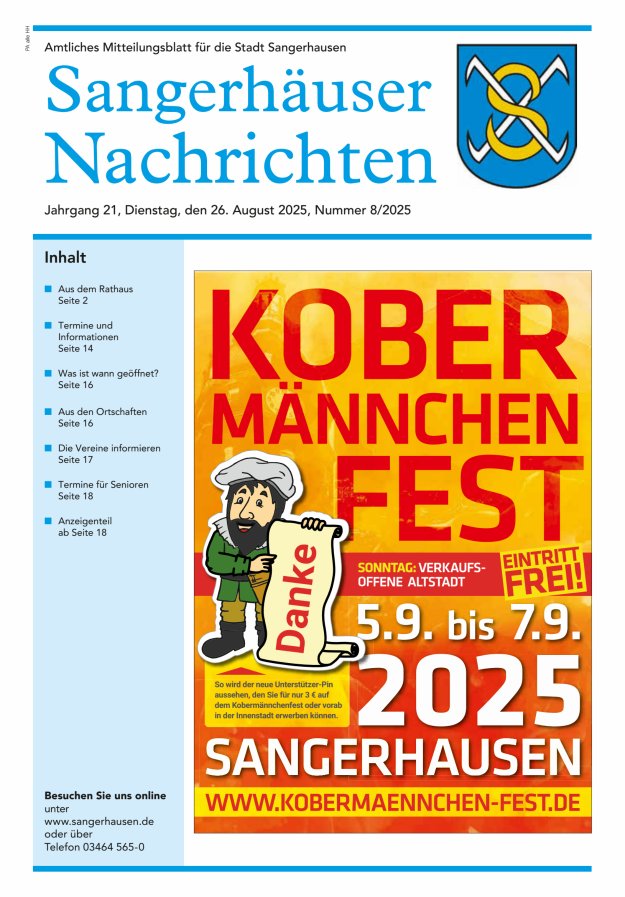 Titelblatt Sangerhäuser Nachrichten – Amtliches Mitteilungsblatt für die Stadt Sangerhausen Ausgabe: 04/2024