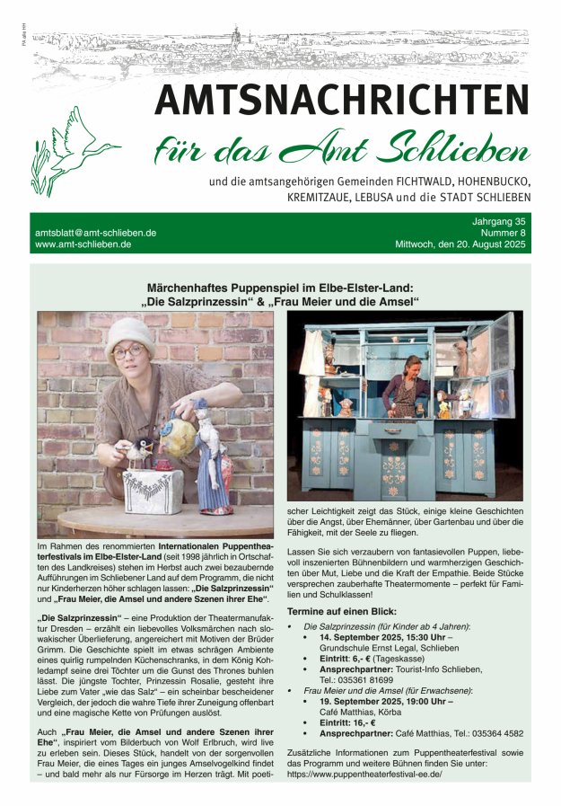Titelblatt Amtsnachrichten – Amtsblatt für das Amt Schlieben und die amtsangehörigen Gemeinden