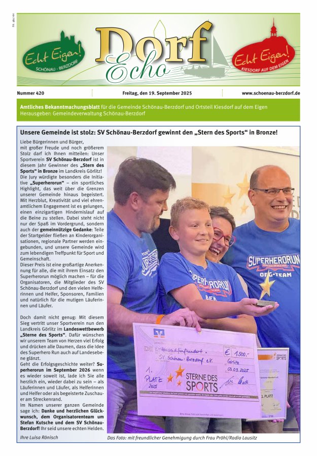 Titelblatt Dorfecho Amtliches Bekanntmachungsblatt für die Gemeinde Schönau-Berzdorf und OT