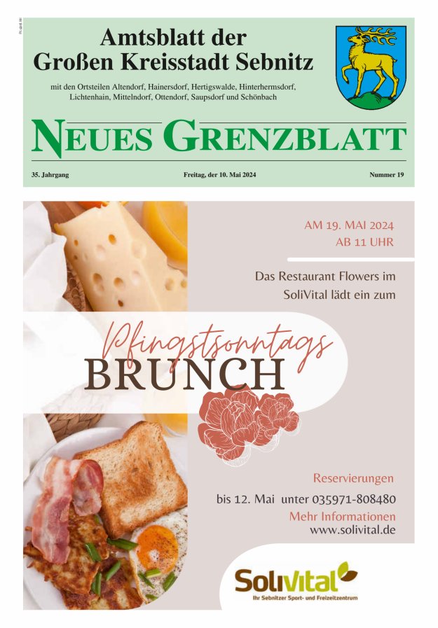Titelblatt Amtsblatt der Großen Kreisstadt Sebnitz mit den Ortsteilen Ausgabe: 20/2024