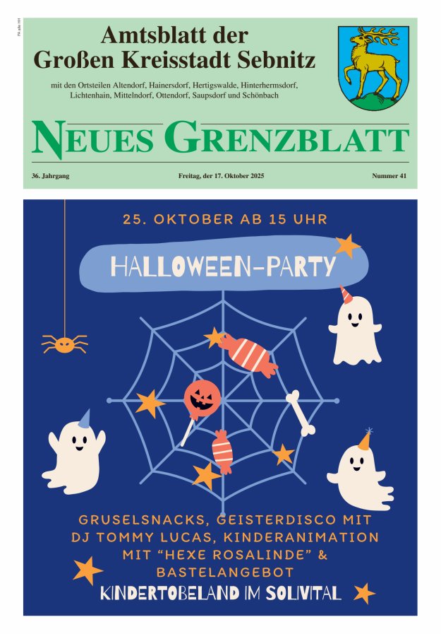 Titelblatt Amtsblatt der Großen Kreisstadt Sebnitz mit den Ortsteilen