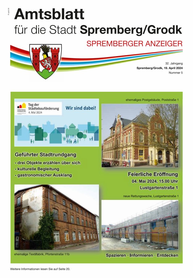Titelblatt Amtsblatt für die Stadt Spremberg/Grodk – Spremberger Anzeiger Ausgabe: 05/2024