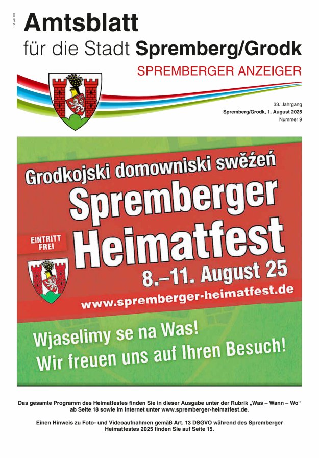 Titelblatt Amtsblatt für die Stadt Spremberg/Grodk – Spremberger Anzeiger